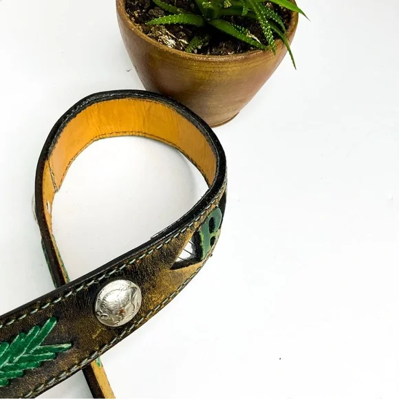 Vintage Richard Leather Belt Cutout Western Buffalo Brown Black - Picture 4 of 9